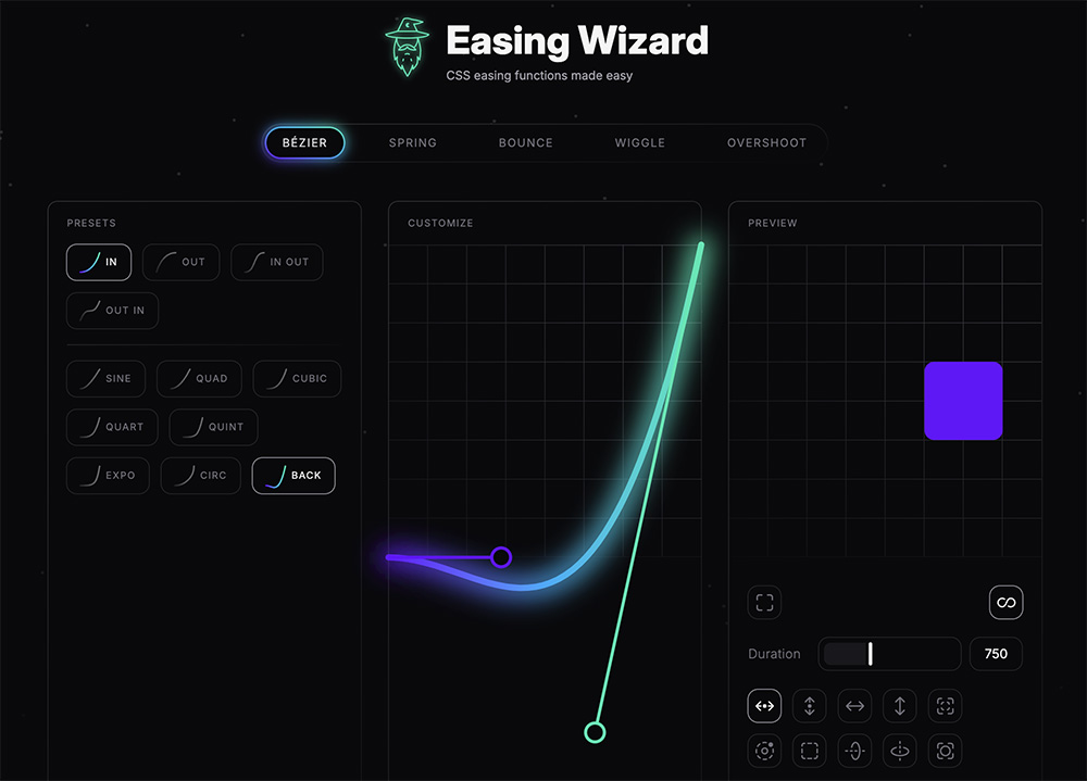 一款免费在线CSS动画缓动曲线编辑器——Easing Wizard