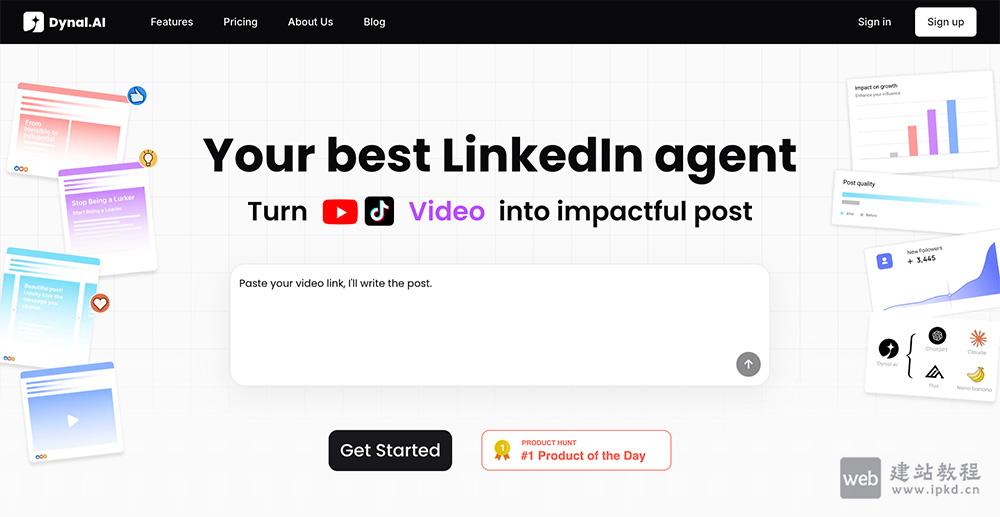 Dynal.AI：将文字稿、网站链接、视频、PDF文件等快速转化为LinkedIn的帖子内容