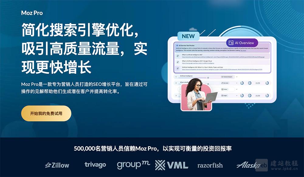 Moz Pro：一个提供关键词研究、网站审核、链接分析和排名跟踪等SEO工具包