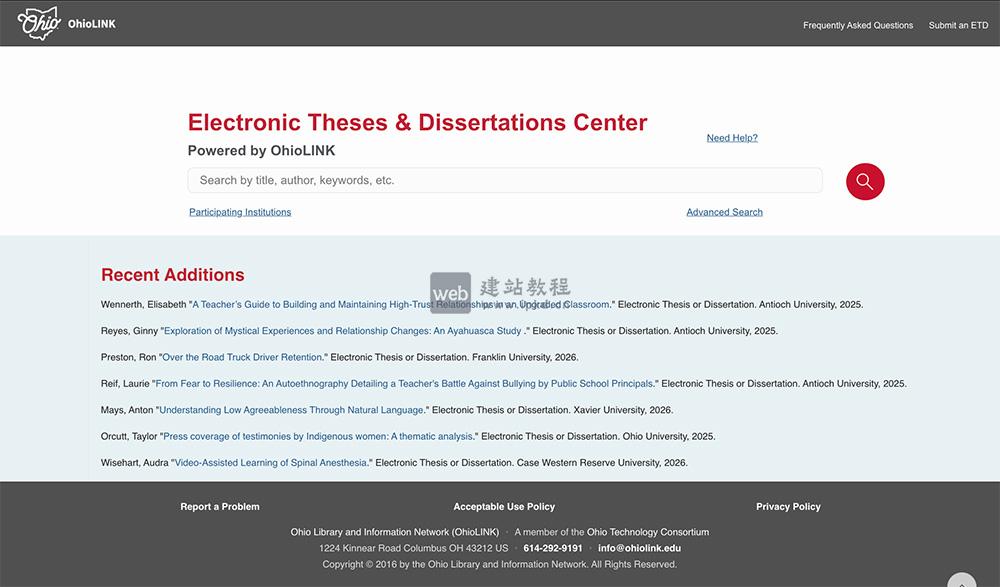 俄亥俄州立大学电子学位论文:一个重要的学术资源,收录了该校硕士和博士论文