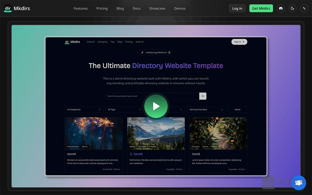 Mkdirs官网：一款基于Next.js构建的高性能导航网站模板