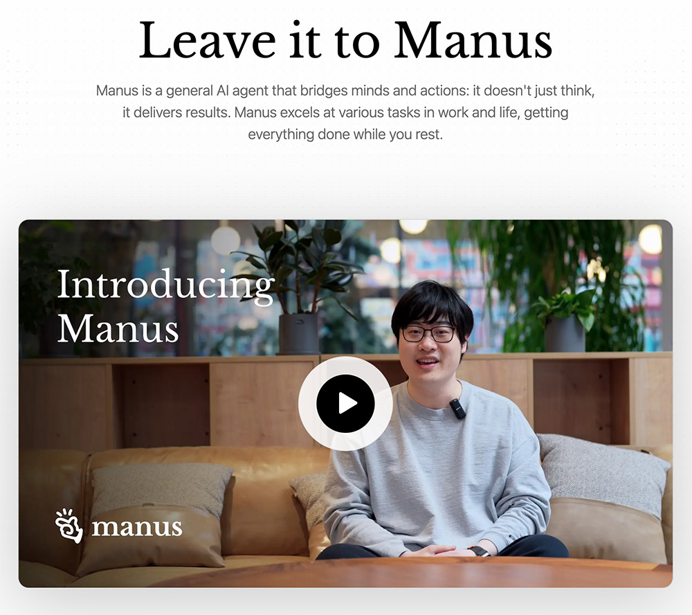 Manus</strong>:</p><p>中国团队开发的全球首款通用型人工智能代理(AI Agent)